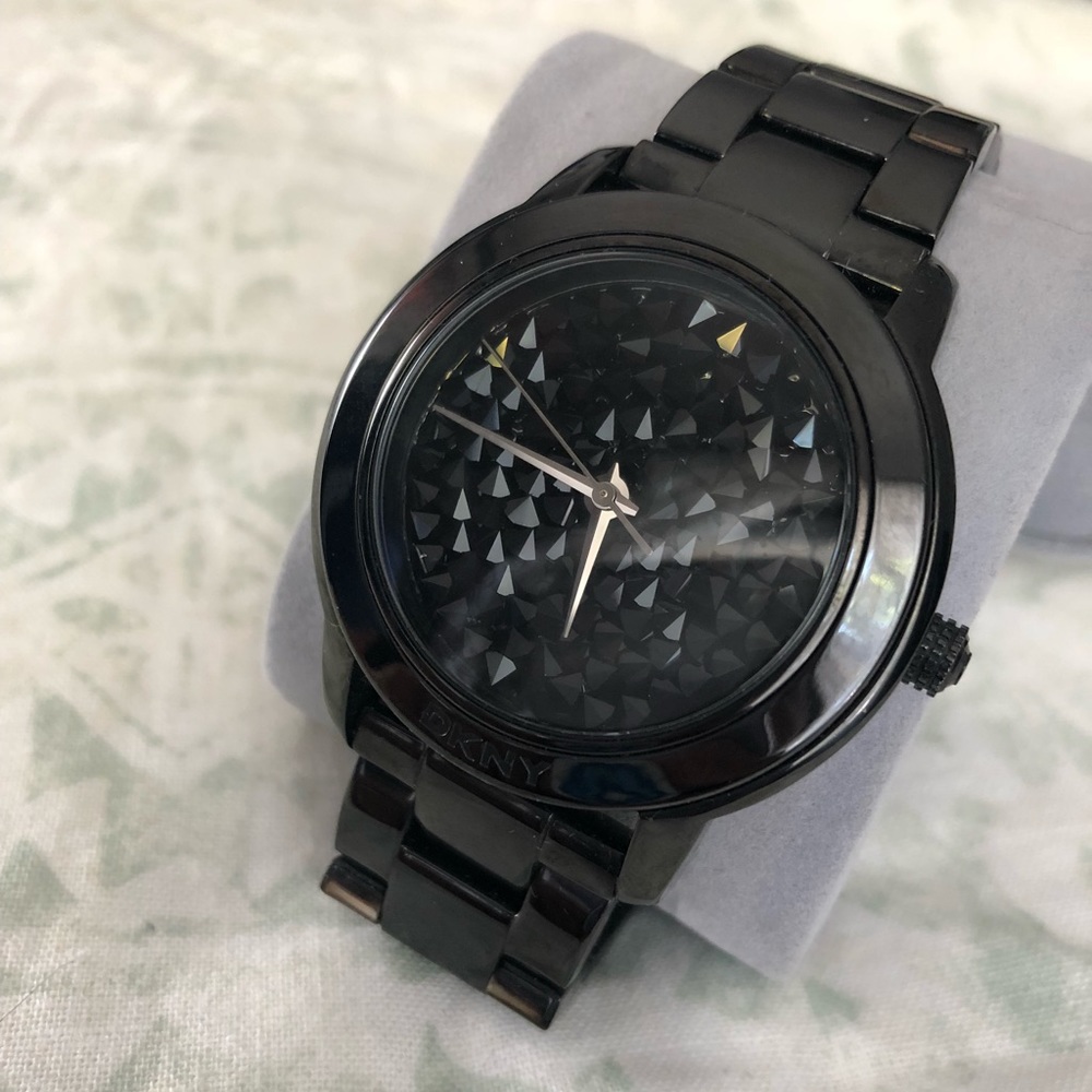 DKNY Black Ion Watch with Black Crystals Glitz